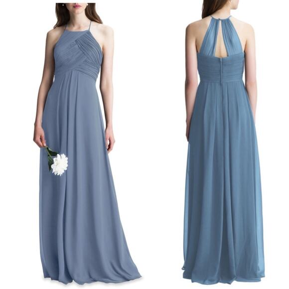 NWT NEW LEVKOFF Bridesmaid Dress Style 7001 Slate Chiffon - Picture 1 of 8